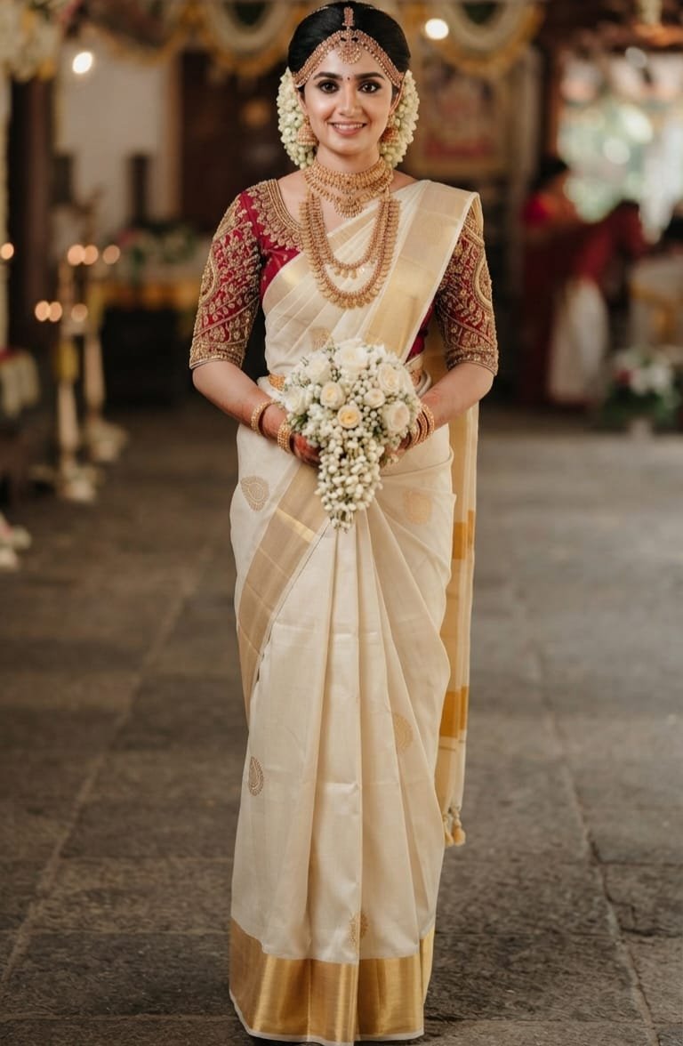 Traditional Kerala Hindu Bridal Makeup in Trivandrum at Vedhas Refinery